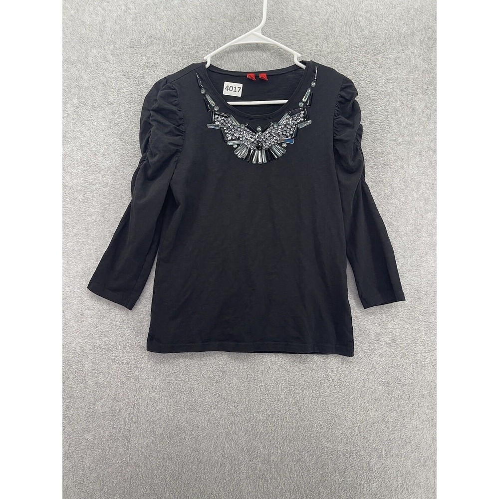 Esprit Kids Girls Blouse Jeweled Puff Long Sleeve Size Large Black Embellished